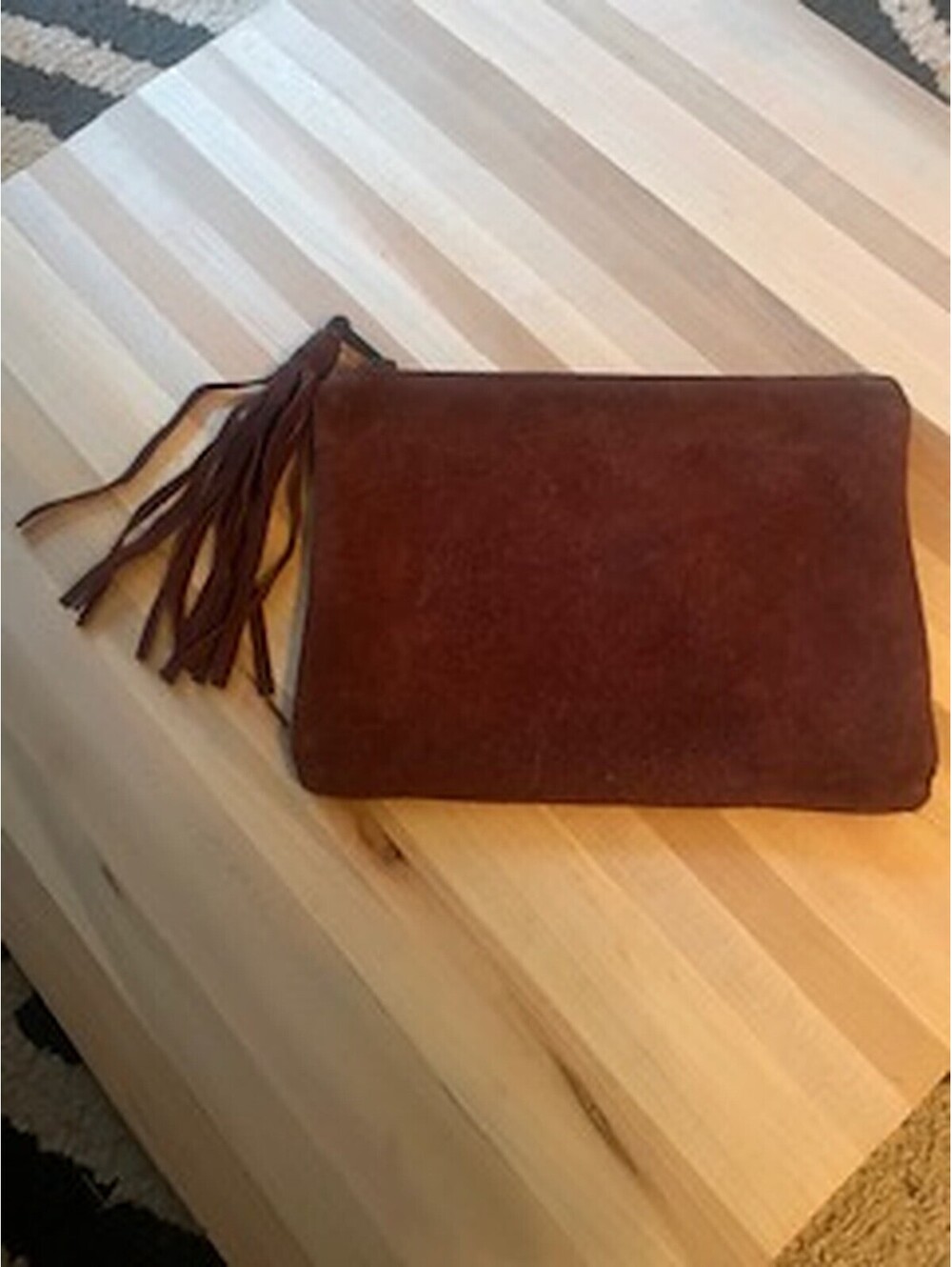 Brown Suede Tassel Clutch